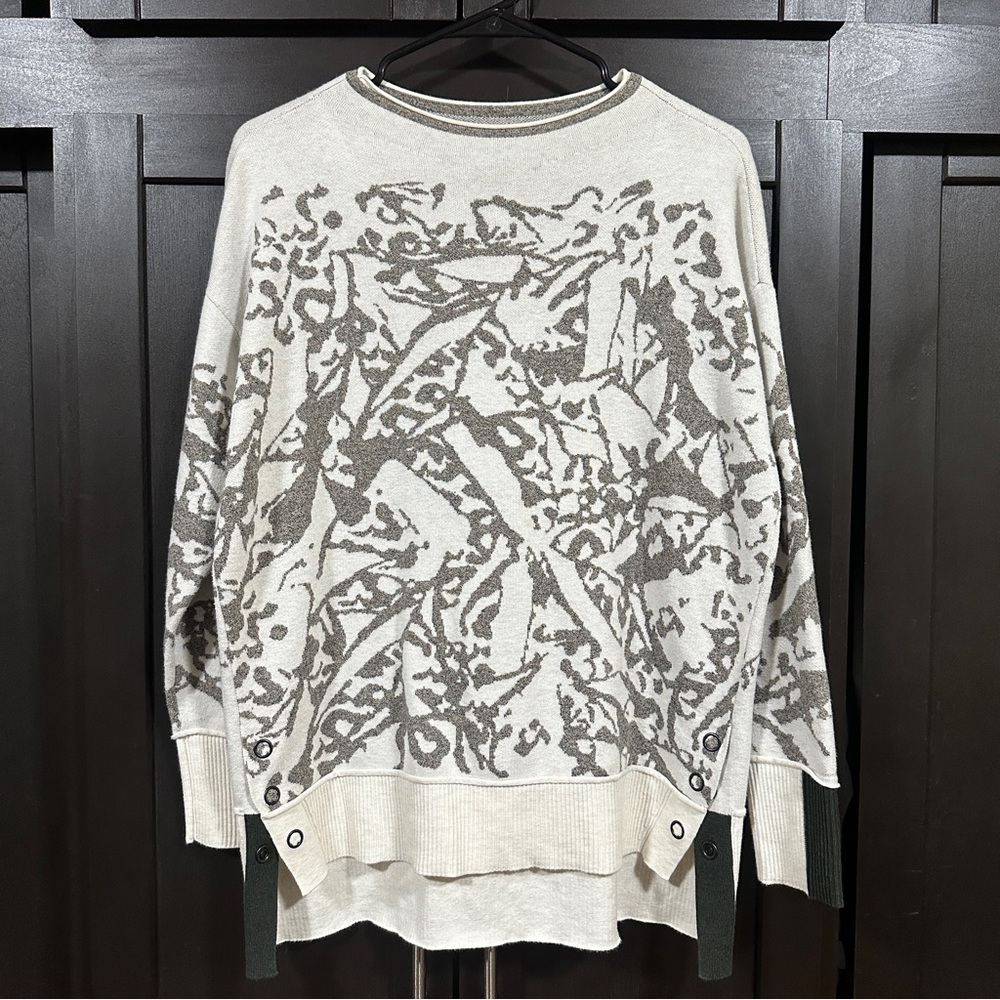 Nic+Zoe Snowbird Sweater Pullover Graphic Knit Neutral Cream Grey Medium - Picture 3 of 11